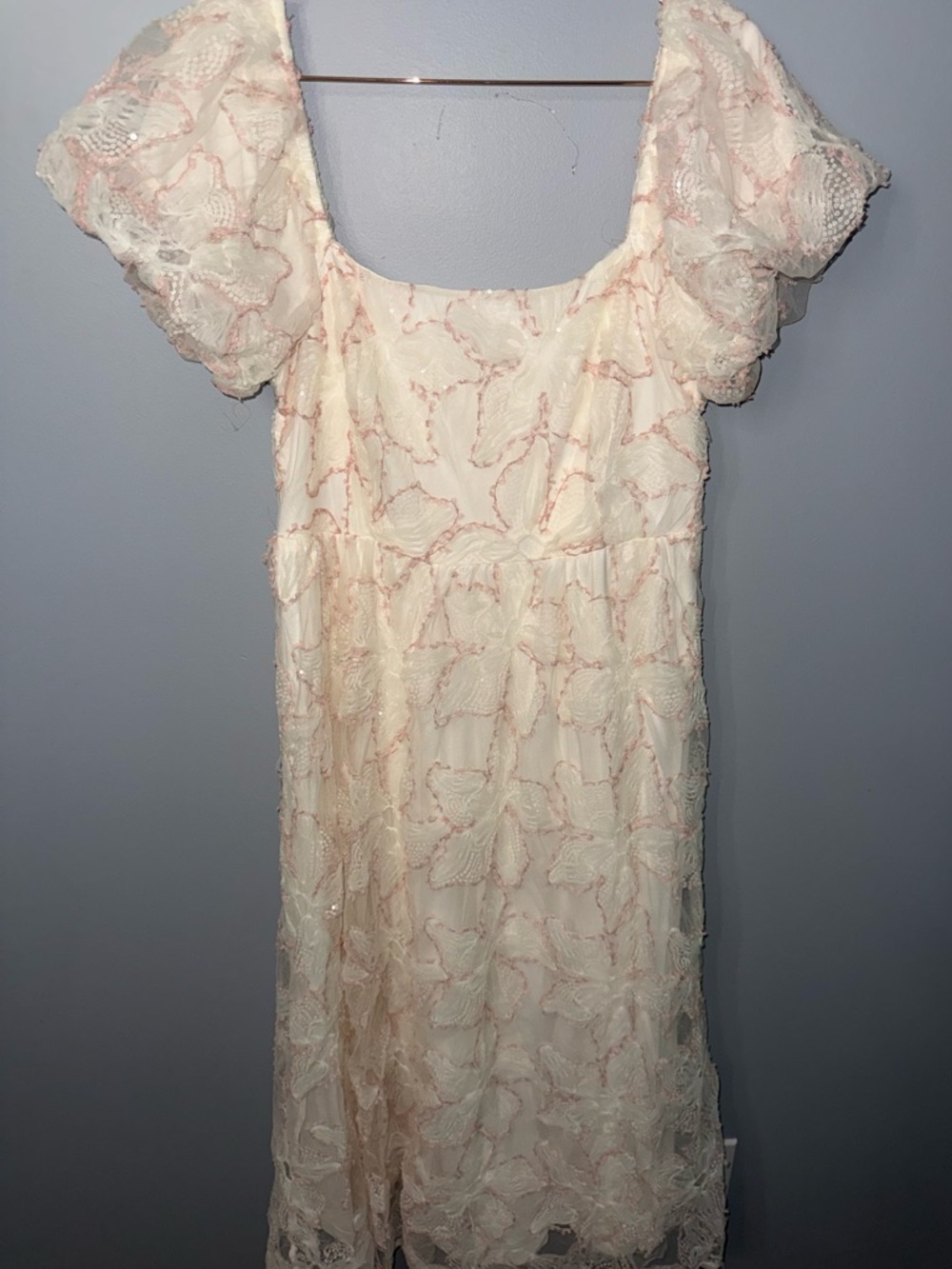 Lovelo Cream Lace Maxi Dress with Blush Accents